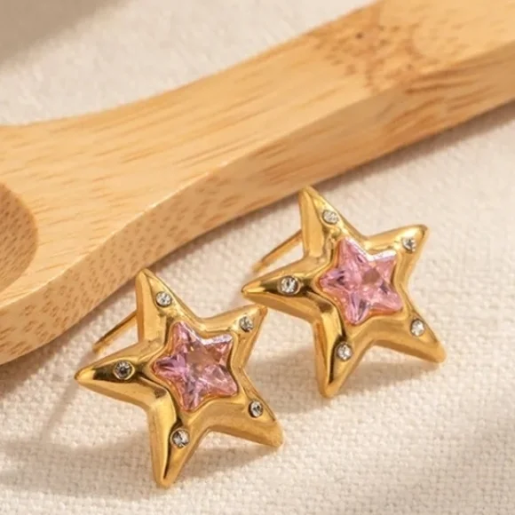 Anthropology Gold Star Earrings surgical steel waterproof tarnish proof birthday - Picture 4 of 8
